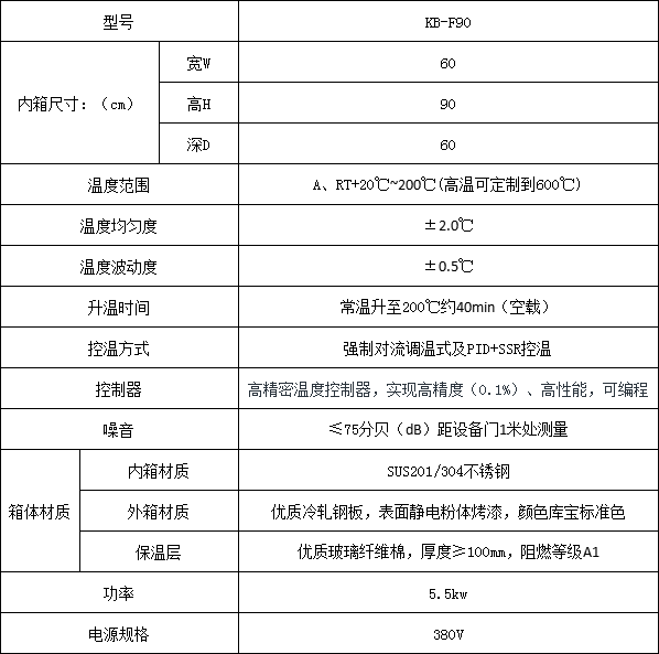 工业烘箱技术参数图